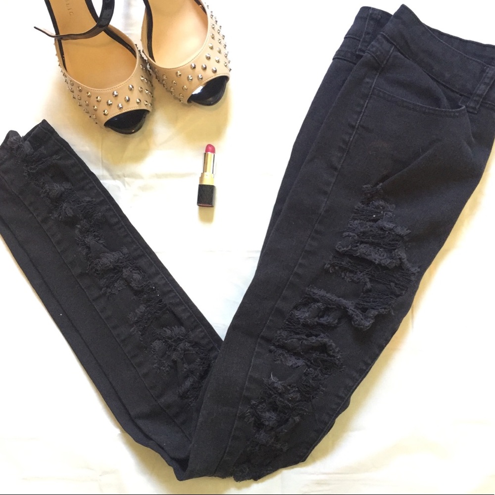 Foreign Exchange Distressed Black Jeans